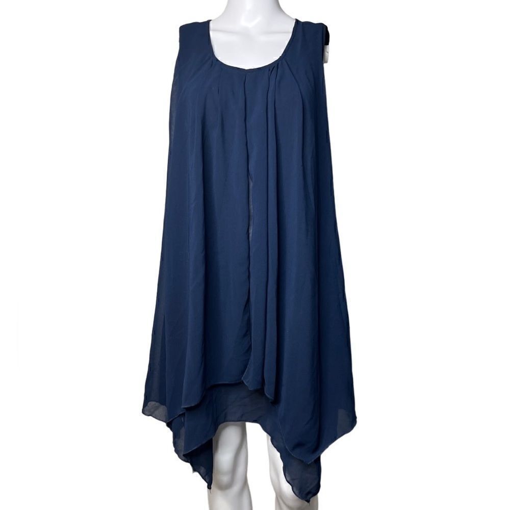 Milly High Neck Sheer Tunic Dress Navy Blue Size Medium